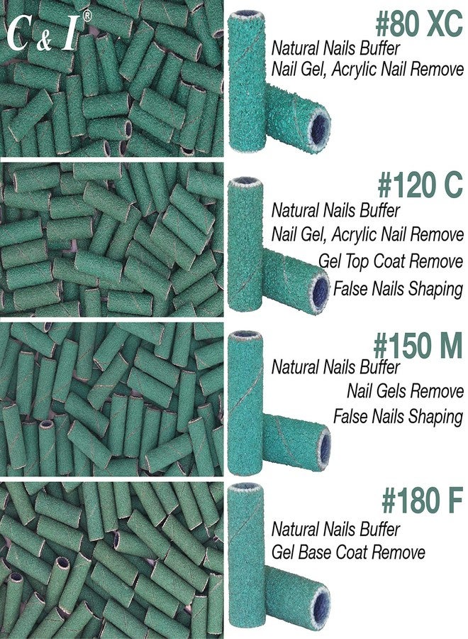 C & I 100pcs Small Sanding Bands & 1pc Slim Mandrel Nail Drill Bit Set Acrylic Gel Remove False Nails Shaping Cuticle Care Nail Prep Efile Nail Supplies for Nail Salon (Green, 80 Extra Coarse-XC) - Image 4