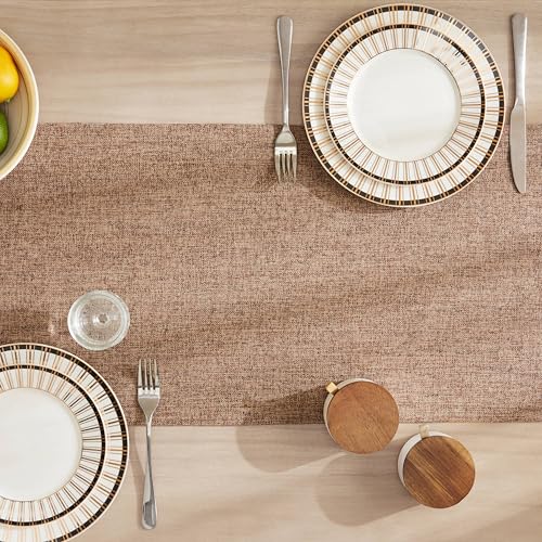 ZeeMart Burlap Style Farmhouse Table Runners 72 Inches Long, Brown Rustic Woven Coffee Table Runner for Everyday Use, 14x72 Inches, Brown - Image 4