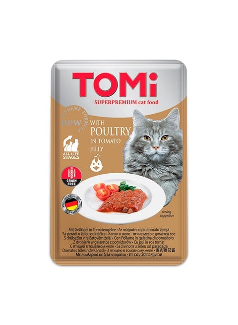 تومي باوتش دواجن في جيلي الطماطم للقطط – 100 جرام