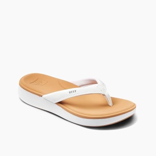 Reef Cushion Cloud Womens Flip Flop, Super Soft Molded Footbed, Arch Support, White/Tan, 8 - Image 4