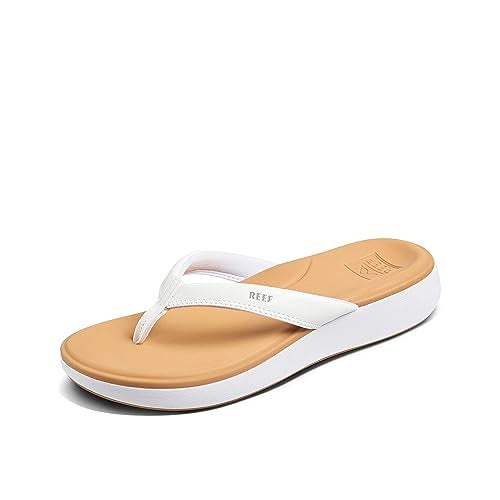 Reef Cushion Cloud Womens Flip Flop, Super Soft Molded Footbed, Arch Support, White/Tan, 8 - Image 1