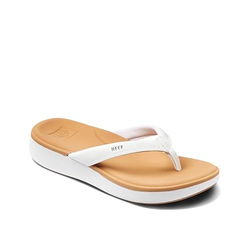 Reef Cushion Cloud Womens Flip Flop, Super Soft Molded Footbed, Arch Support, White/Tan, 8 - Image 3