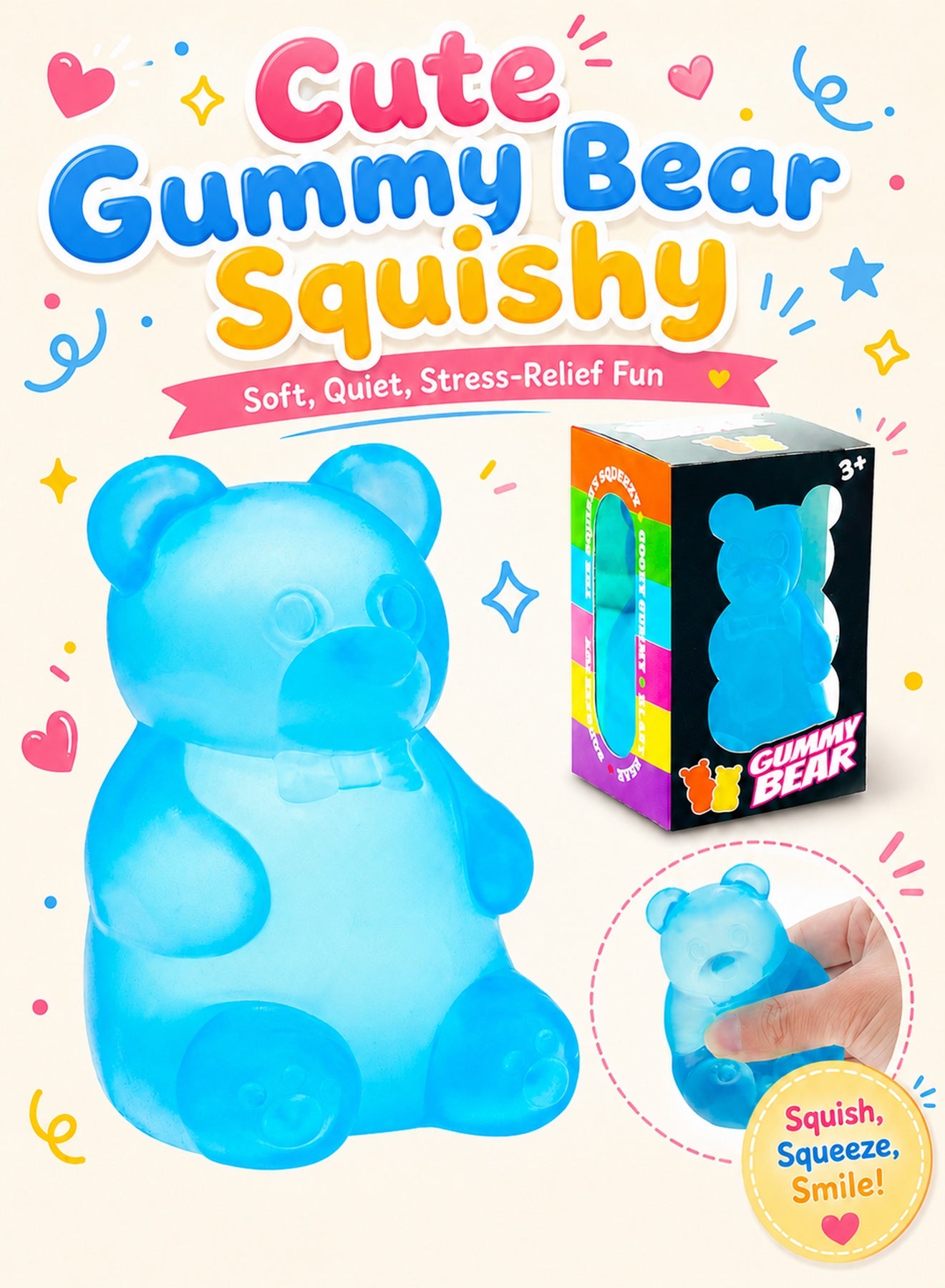 Squishy Fidget Toys Adults, Gummy Bear Stress Bear Squishy Balls, Sugar Filled Squishy Toys for Kids Stress Relief, High Density Squeeze Balls for Students Calming, Ultra Soft Fidget Toys for Anxiety Relief