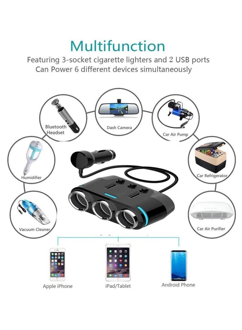 Automotive Lighter Adapter 3 Socket with LED Voltage Display Dual USB Car Charger On/Off Switches 12V Car Splitter Adapter Dashcam Replaceable fuse  - Image 2