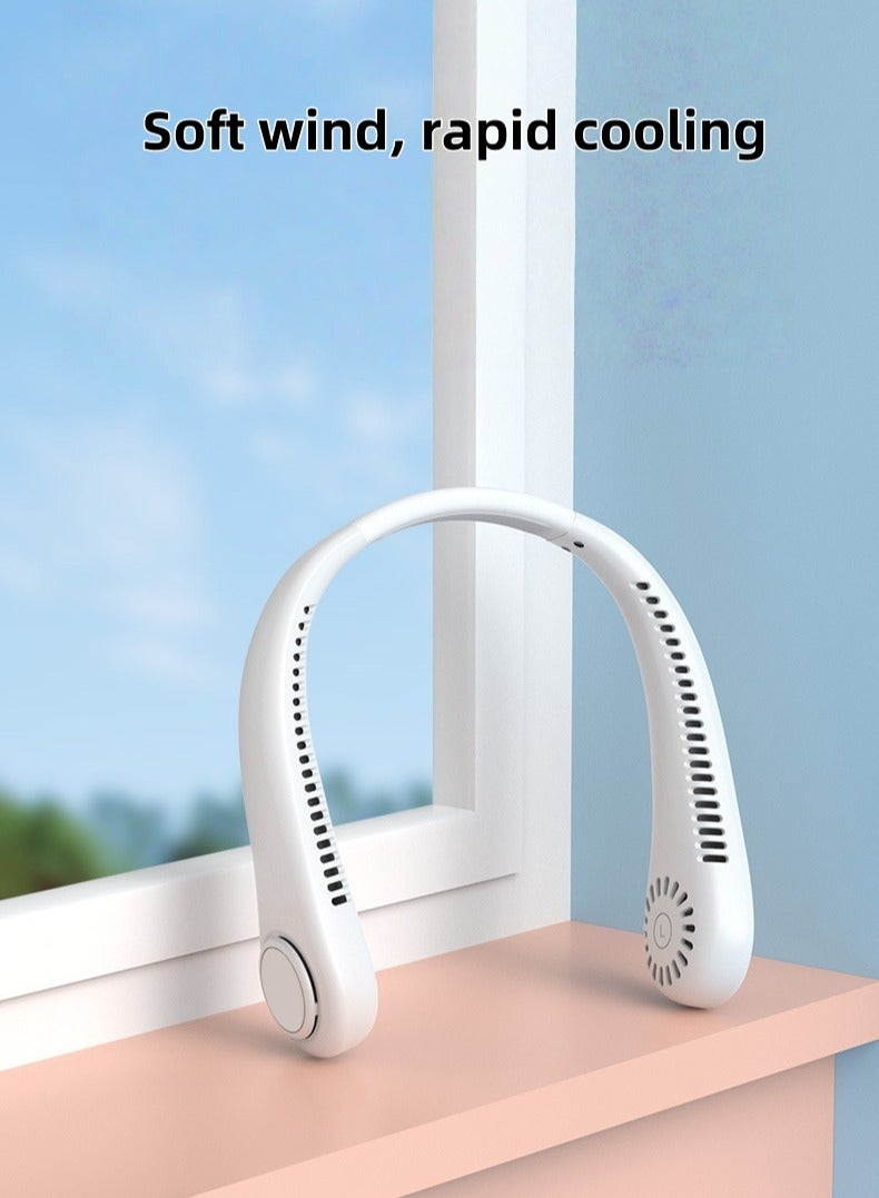 Heyla Neck fan, 1200mAh foldable bladeless fan, rechargeable hands-free neck fan with 3 speeds, suitable for travel, outdoor, home, office, school, camping-white - Image 1