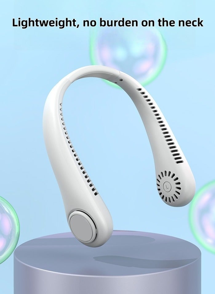 Heyla Neck fan, 1200mAh foldable bladeless fan, rechargeable hands-free neck fan with 3 speeds, suitable for travel, outdoor, home, office, school, camping-white - Image 2