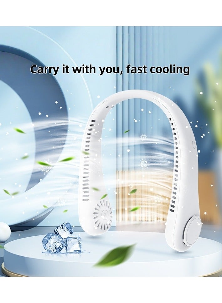 Heyla Neck fan, 1200mAh foldable bladeless fan, rechargeable hands-free neck fan with 3 speeds, suitable for travel, outdoor, home, office, school, camping-white - Image 4