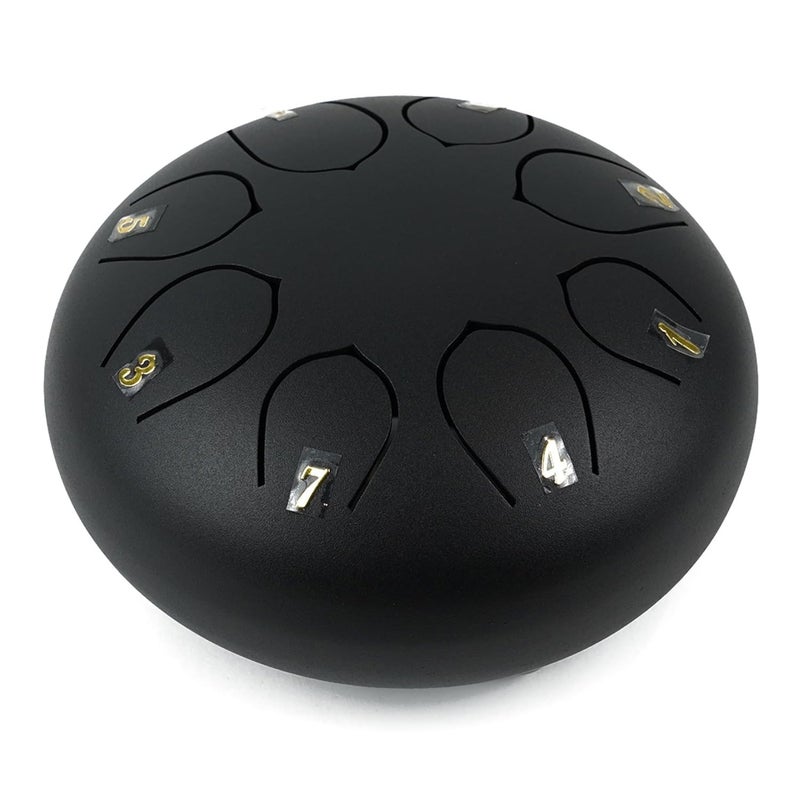 Regis 8 Notes 6 Inch Black Alloy Steel Tongue Drum – Handpan Percussion Drum for Kids & Adults, Meditation, Yoga, Music Therapy – Includes Mallets, Finger Picks & Travel Bag – Black - Image 3