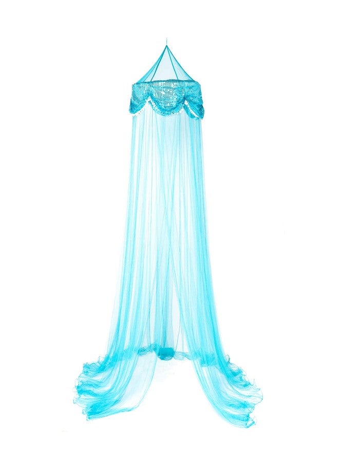 OctoRose Princess Round Hoop Bed Canopy Net with Sequins Valance Hanging Drapes Mosquito Netting Fits Bed 60x250x1200CM (sequinscanopy-tealblue) - Image 1