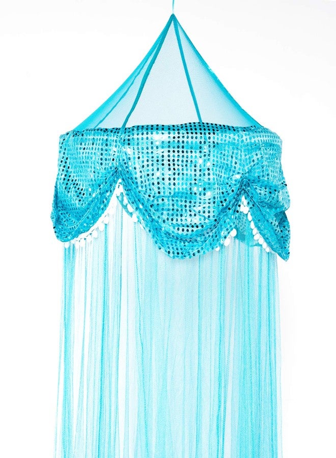 OctoRose Princess Round Hoop Bed Canopy Net with Sequins Valance Hanging Drapes Mosquito Netting Fits Bed 60x250x1200CM (sequinscanopy-tealblue) - Image 4
