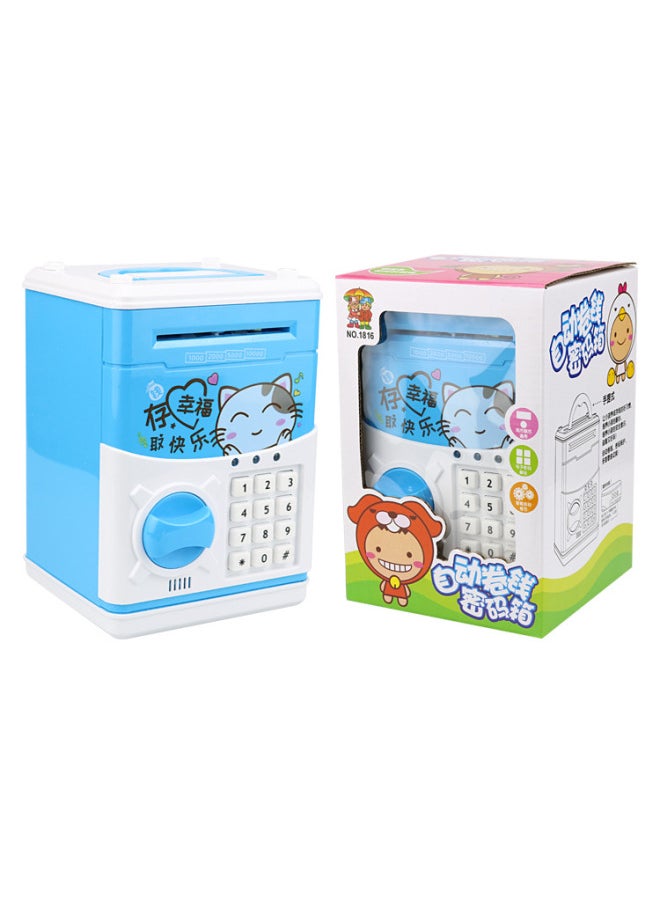 Generic Children's Piggy Bank Automatic Roll Money ATM Machine Password Piggy Bank Creative Gift Cartoon Financial Safe-Color:1816A Happy Cat-Dimensions:Battery Self-contained  - Image 1