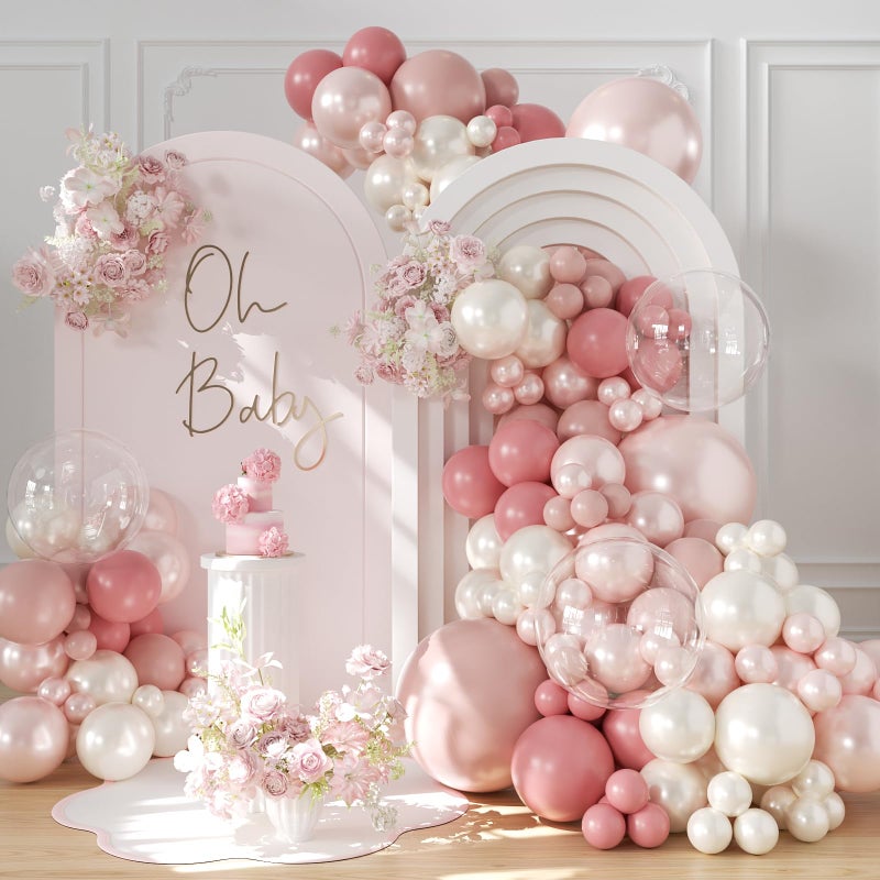 LANGASQUE Dusty Pink Blush Balloon Arch Kit 108Pcs Double Stuffed Pearl pink White Balloons Pink Rose Blush Clear Balloons for Baby Shower Bridal Shower Wedding Birthday Party Decorations - Image 2