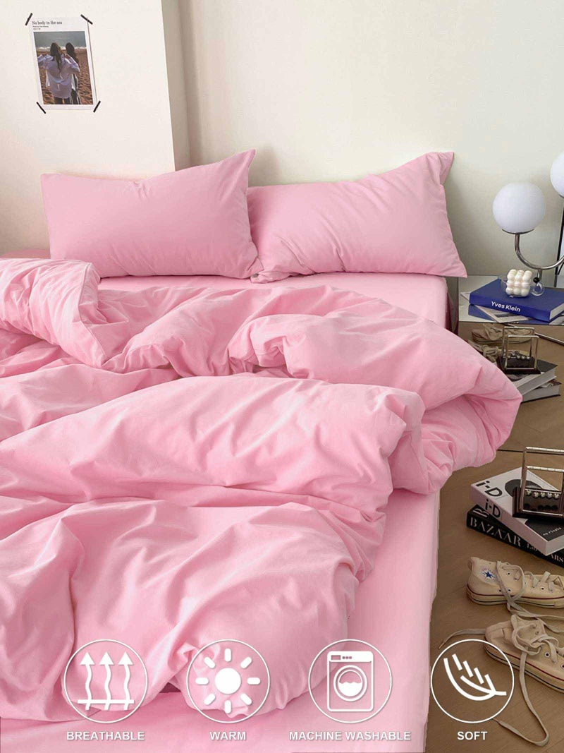 Nanko Pink Queen Size Duvet Cover Set, Luxury Lightweight Microfiber Bedding Sets with Zip Ties - Modern Bed Sets for Women Men Chambray Teen 3pc 88 x 90 inch, Light Pink Coral - Image 3