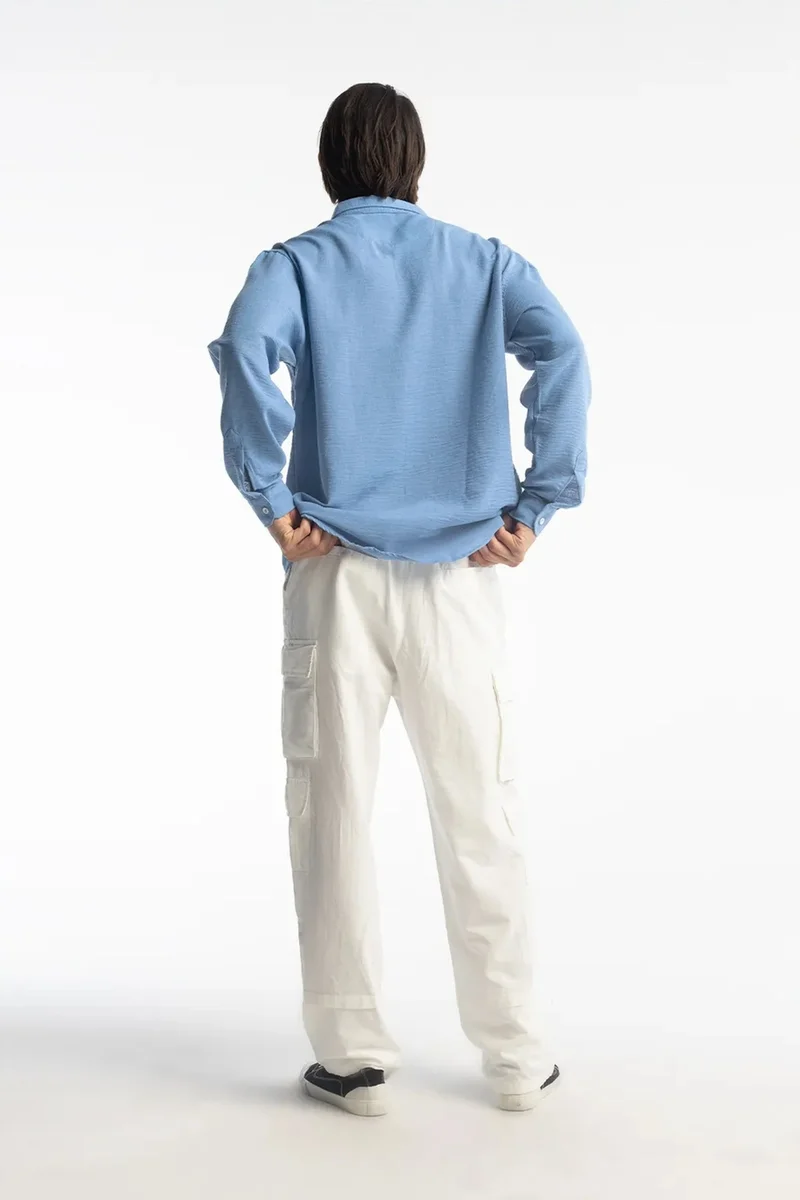 Giesto Powder Blue GIESTO Oversized Button-Up Long Sleeve Shirt for Men | Best Price UAE