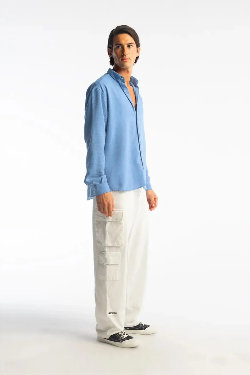 Giesto Powder Blue GIESTO Oversized Button-Up Long Sleeve Shirt for Men | Best Price UAE