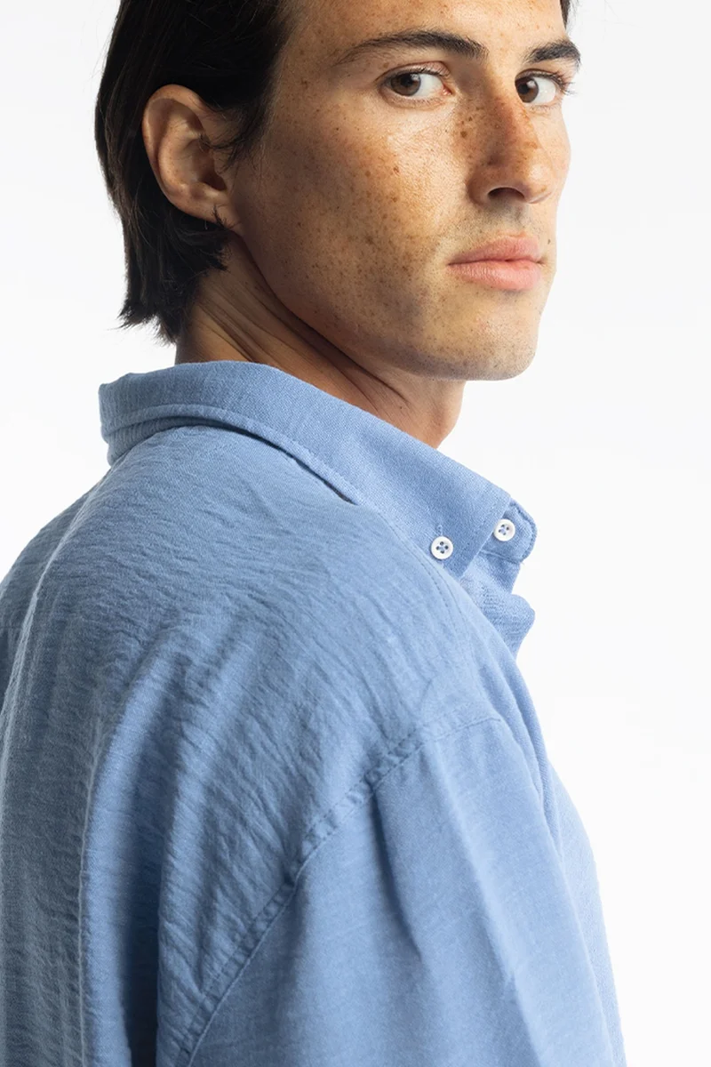 Giesto Powder Blue GIESTO Oversized Button-Up Long Sleeve Shirt for Men | Best Price UAE