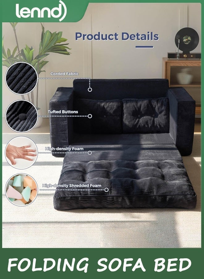 LENND Folding Sofa Bed, Pull Out Loveseat Sleeper Sofa, 2 in 1 Folding Couch Bed, Fold Out Floor Couch with Pillows for Living Room Bedroom Lounge, Dark Grey - Image 5