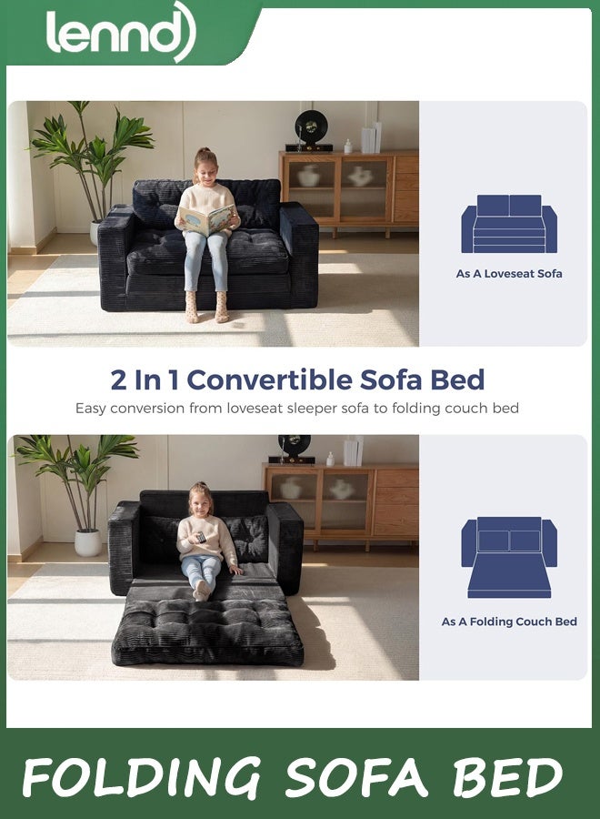 LENND Folding Sofa Bed, Pull Out Loveseat Sleeper Sofa, 2 in 1 Folding Couch Bed, Fold Out Floor Couch with Pillows for Living Room Bedroom Lounge, Dark Grey - Image 4