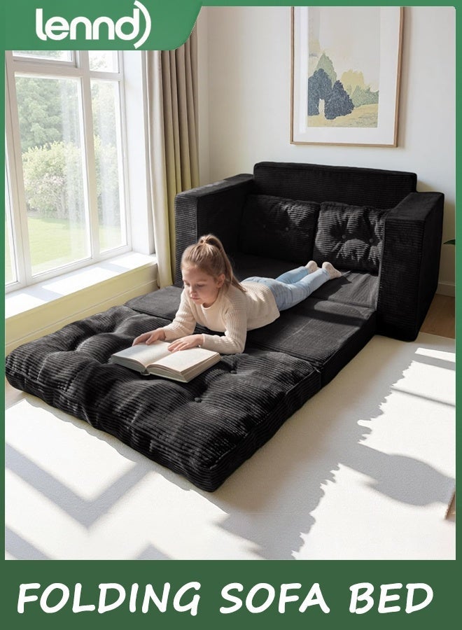LENND Folding Sofa Bed, Pull Out Loveseat Sleeper Sofa, 2 in 1 Folding Couch Bed, Fold Out Floor Couch with Pillows for Living Room Bedroom Lounge, Dark Grey - Image 2