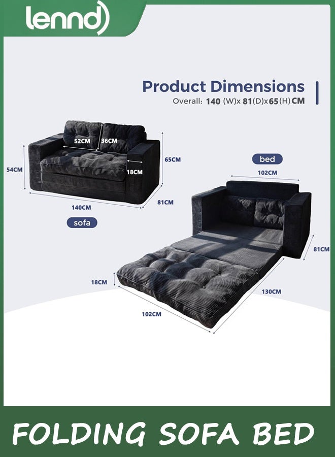LENND Folding Sofa Bed, Pull Out Loveseat Sleeper Sofa, 2 in 1 Folding Couch Bed, Fold Out Floor Couch with Pillows for Living Room Bedroom Lounge, Dark Grey - Image 3