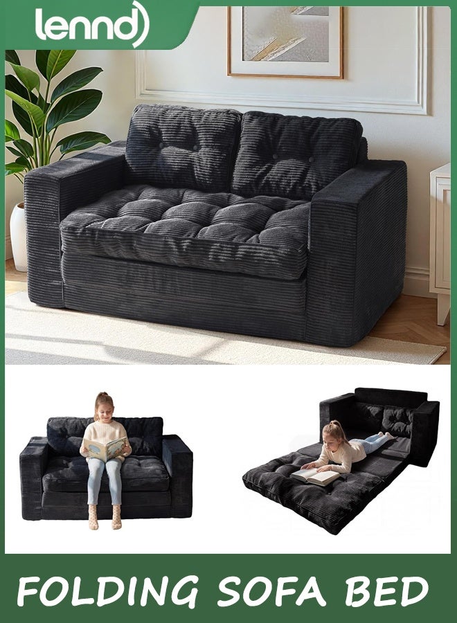 Convertible Sofa Bed, Pull Out Loveseat Sleeper Sofa, 2 in 1 Folding Couch Bed, Fold Out Floor Couch with Pillows for Living Room Bedroom Lounge, Dark Grey
