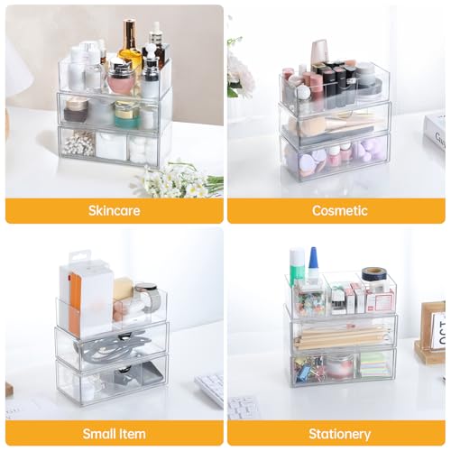 PAVSTINE Medicine Cabinet Organizer 3 Pack, Plastic Stackable Storage with 2 Drawers, Bathroom Mirror Cabinet Organizer with Removable Dividers for Wall Cabinet, Vanity, Countertop, Clear - Image 4