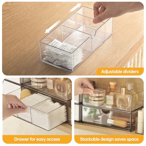 PAVSTINE Medicine Cabinet Organizer 3 Pack, Plastic Stackable Storage with 2 Drawers, Bathroom Mirror Cabinet Organizer with Removable Dividers for Wall Cabinet, Vanity, Countertop, Clear - Image 2