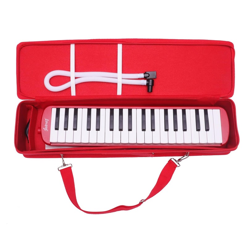 Juarez 37 Key Melodica JMLD37RD Musical Instrument Soprano Air Piano Keyboard Pianica with Carrying Bag, 1 Soft Long Tube, 1 Mouthpiece, Wipe Cloth, Red - Image 4
