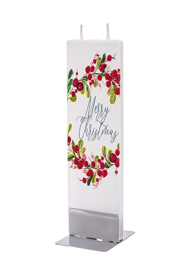 Flatyz Christmas Candles Merry Christmas Wreath Design - Flat, Decorative, Hand Painted Candle Gifts for Women or Men - 6 inches - Image 1