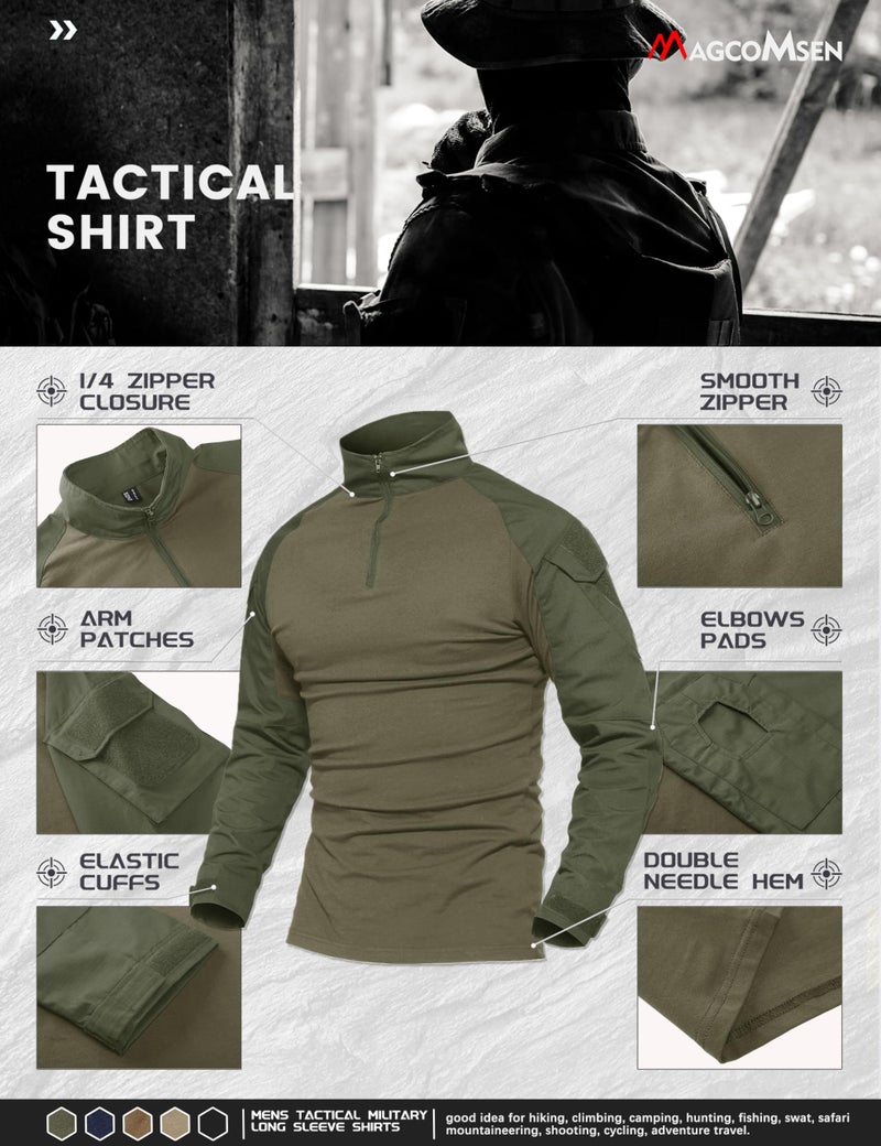 MAGCOMSEN Men's Tactical Fishing Shirt - Long Sleeve Army Green Polyester, Quick Dry & Sun Protection - Image 3