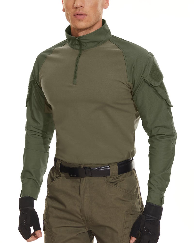 MAGCOMSEN Men's Tactical Fishing Shirt - Long Sleeve Army Green Polyester, Quick Dry & Sun Protection - Image 5
