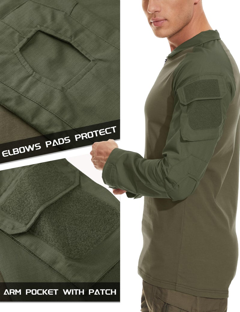 MAGCOMSEN Men's Tactical Fishing Shirt - Long Sleeve Army Green Polyester, Quick Dry & Sun Protection - Image 4