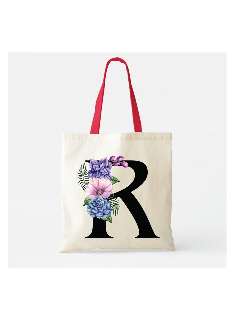 PRINTSHOP4ME Initial Letters Canvas Cotton Tote Bag With Red Handle-Ideal Gifts For Bridesmaids-Party Bag-Reusable Bags - Image 2