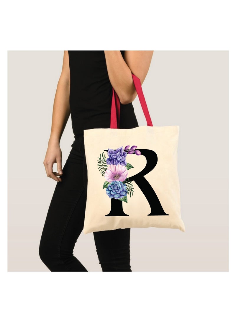 PRINTSHOP4ME Initial Letters Canvas Cotton Tote Bag With Red Handle-Ideal Gifts For Bridesmaids-Party Bag-Reusable Bags - Image 3
