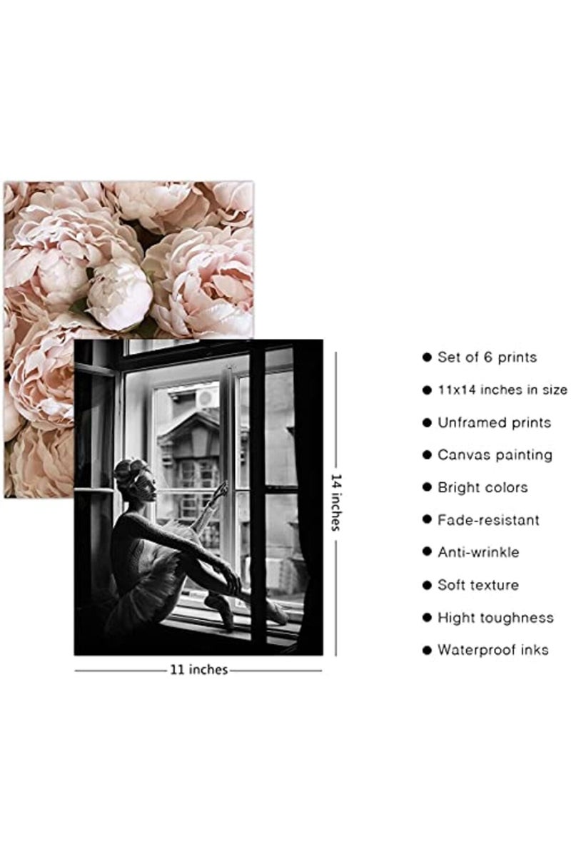 HoozGee Romantic Roses Fashion Wall Art Prints Set of 6 - Image 4