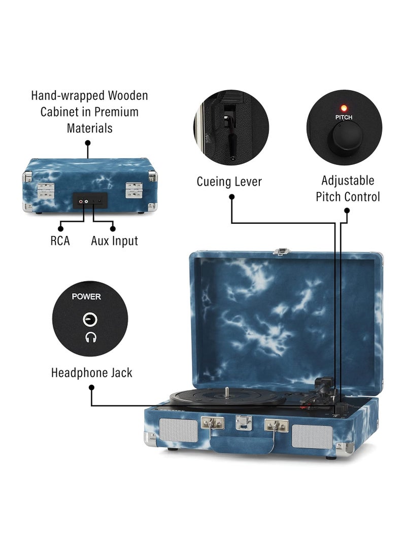 Crosley Crosley CR8005F-IN Cruiser Plus Vintage 3-Speed Bluetooth in/Out Suitcase Vinyl Record Player Turntable Indigo  - Image 4
