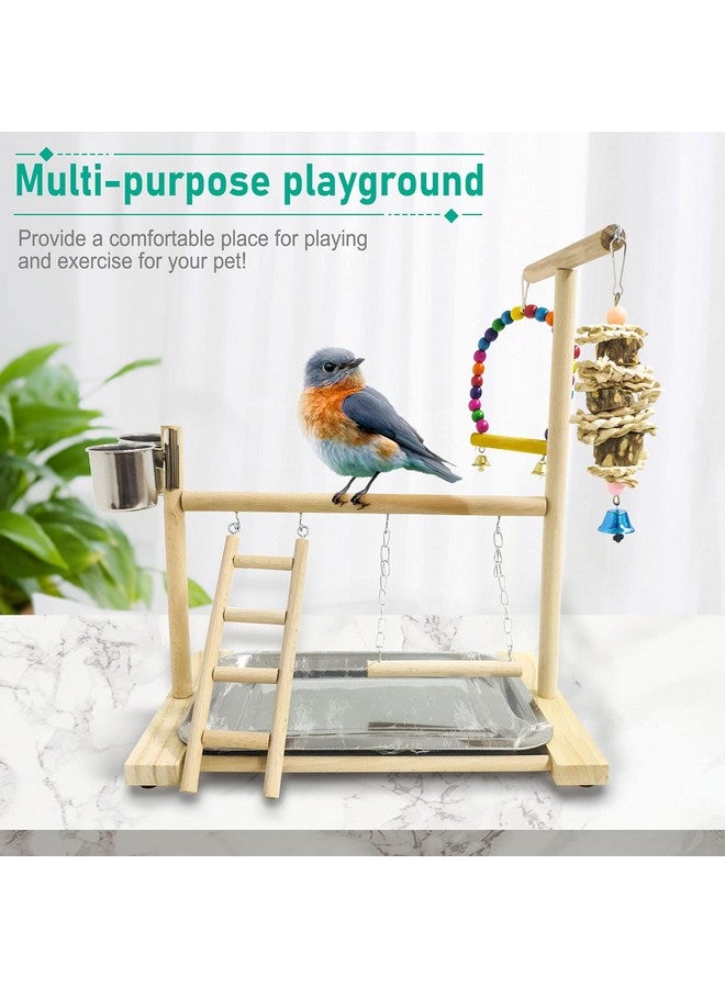 هامليدي هاميليدي، ملعب طيور، حامل لعب، مجثم ببغاء خشبي طبيعي، حظيرة لعب، سلالم ببغاء أليف مع أكواب تغذية للكوكاتو، كونور، قفص كوكاتيل، ملحقات، لعبة تمرين (تتضمن صينية) - Image 4