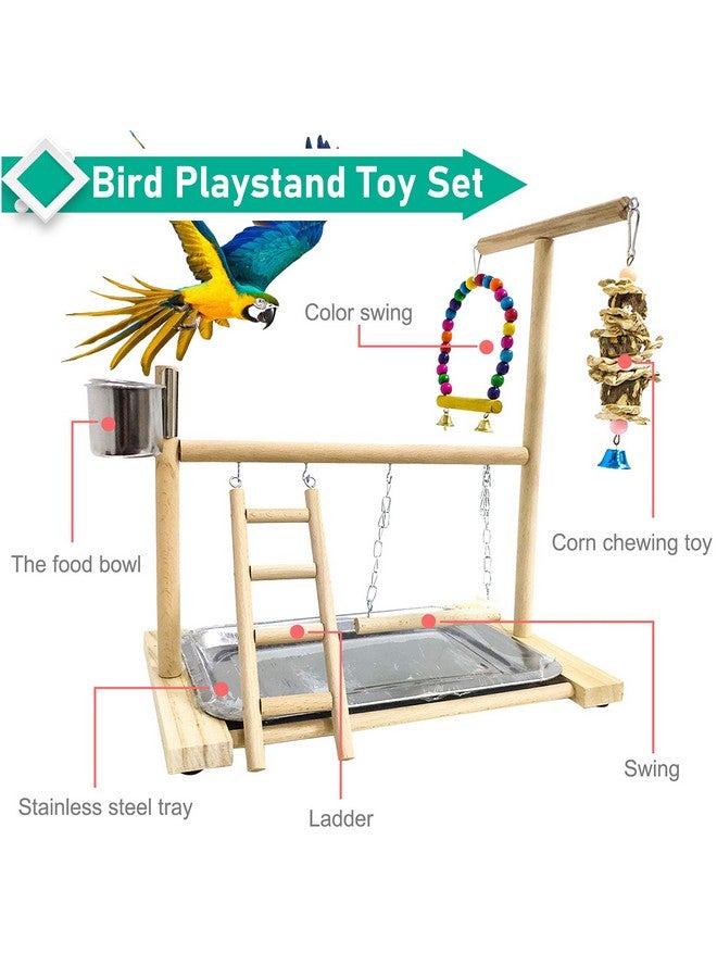 هامليدي هاميليدي، ملعب طيور، حامل لعب، مجثم ببغاء خشبي طبيعي، حظيرة لعب، سلالم ببغاء أليف مع أكواب تغذية للكوكاتو، كونور، قفص كوكاتيل، ملحقات، لعبة تمرين (تتضمن صينية) - Image 2