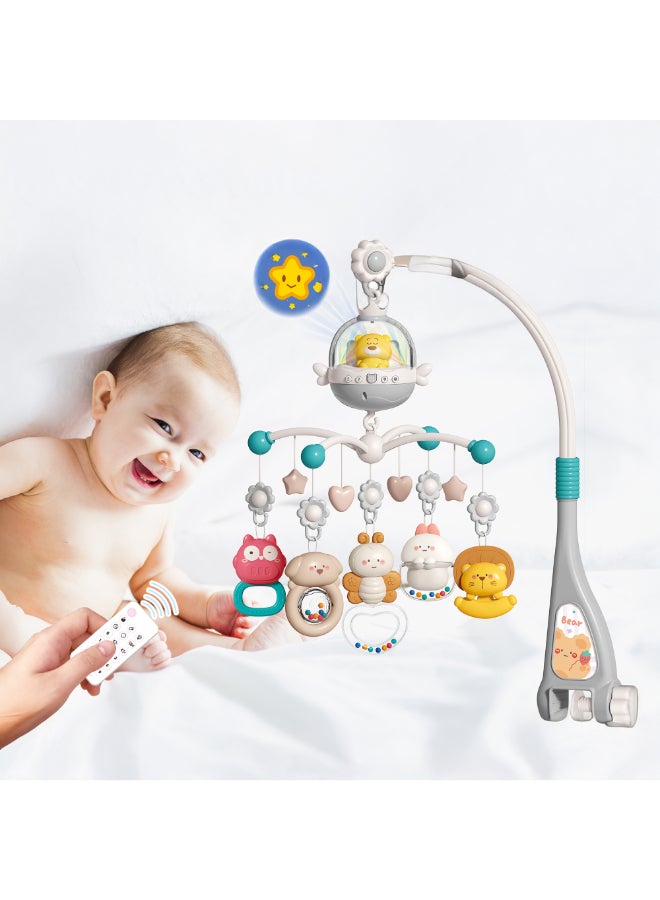 COGNIKIDS موبايل سرير الأطفال بالتحكم عن بُعد مع موسيقى، ضوء وعرض | جرس سرير مهدئ مع أصوات الطبيعة، موسيقى جنينية ومؤقت | موبايل حضانة لمساعدة نوم حديثي الولادة رمادي - Image 3