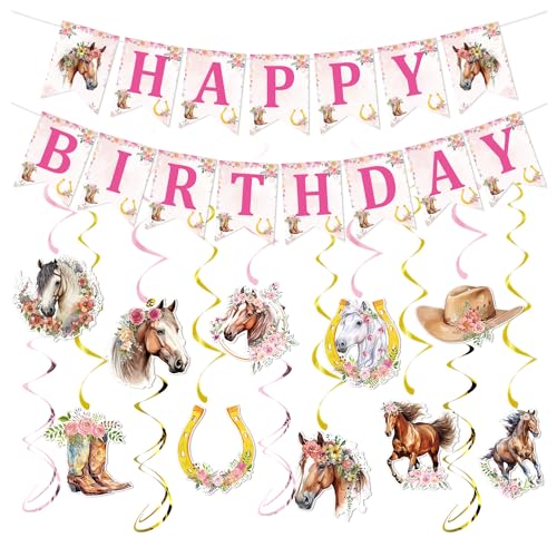Rngmsi Horse Birthday Party Decorations Horse Happy Birthday Banners Hanging Swirls Party Decor for Girls Cowgirl Western Bday Decor Supplies Women - Image 1