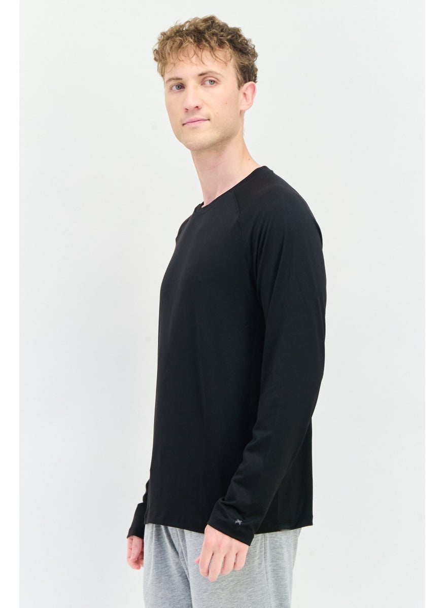 Kenneth Cole Men Crew Neck Long Sleeves Plain T-Shirt, Black  - Image 3