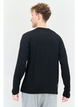 Kenneth Cole Men Crew Neck Long Sleeves Plain T-Shirt, Black  - Image 2