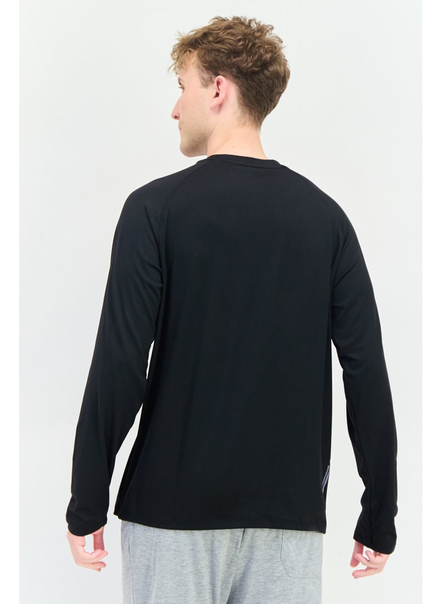 Kenneth Cole Men Crew Neck Long Sleeves Plain T-Shirt, Black  - Image 2