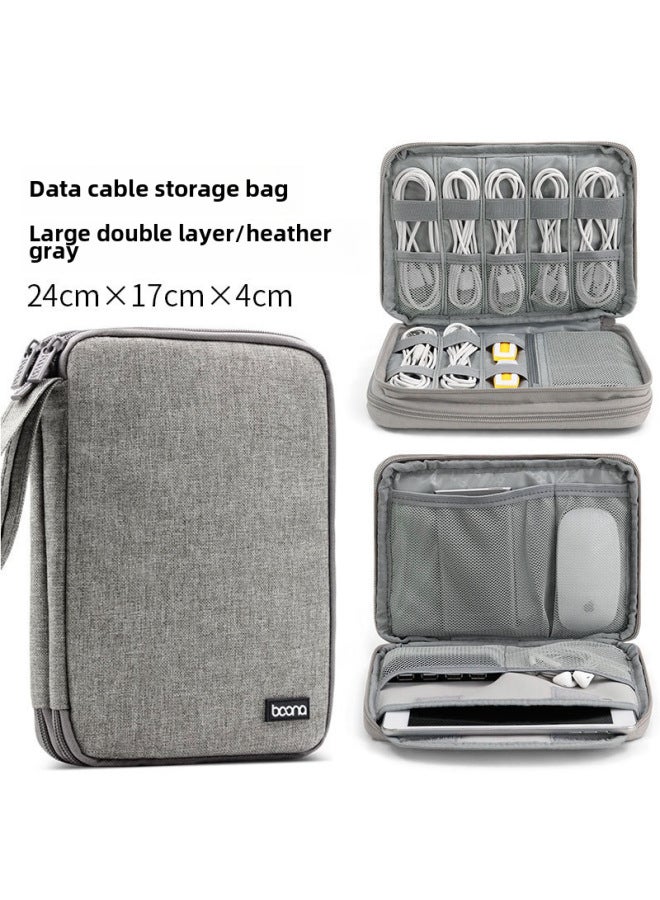 Bag Data Cable Storage Bag Headset Ipad Tablet Storage Bag Mobile Phone Charging Treasure Digital Portable Protective Case-Color:Large Double-Gray  - Image 1