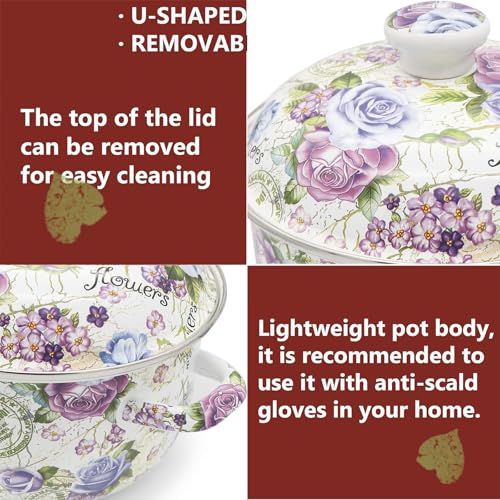 OLYTARU Retro 5QT Flower Enamel on Steel Stock Soup pot with Lid, Stockpots for Cooking - Image 3