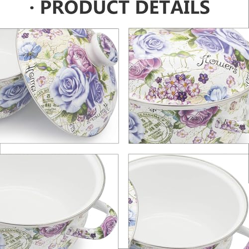 OLYTARU Retro 5QT Flower Enamel on Steel Stock Soup pot with Lid, Stockpots for Cooking - Image 4
