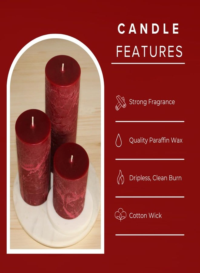 Simply Soson Burgundy Pillar Candles Set of 3, Rustic Pilar Candle, Dark Red Cinnamon Clove Scented Burgundy Fall Dripless Candles Ideal for Fall Decoration, Thanksgiving Gifts Autumn, Home Decor - Image 3