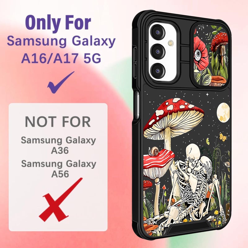 Funermei for Samsung Galaxy A16/A17 5G Phone Case - Women Girls Cute Phone Cover Girly Pretty Aesthetic Mushroom Skeleton Unique Design with Camera Cover Ring Stand Funda for Galaxy A16/A17 5G Case - Image 2