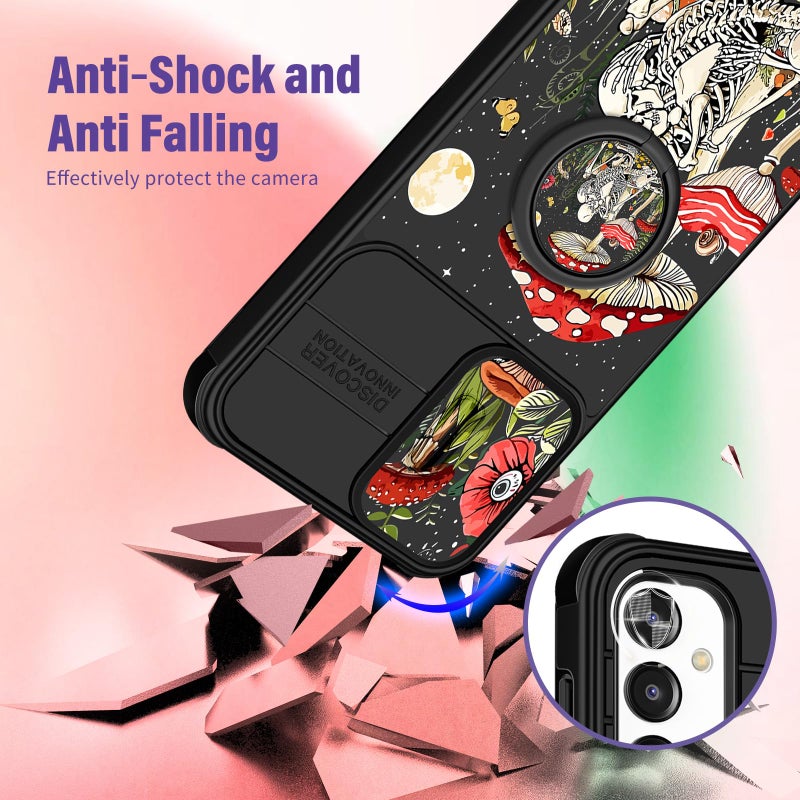 Funermei for Samsung Galaxy A16/A17 5G Phone Case - Women Girls Cute Phone Cover Girly Pretty Aesthetic Mushroom Skeleton Unique Design with Camera Cover Ring Stand Funda for Galaxy A16/A17 5G Case - Image 3