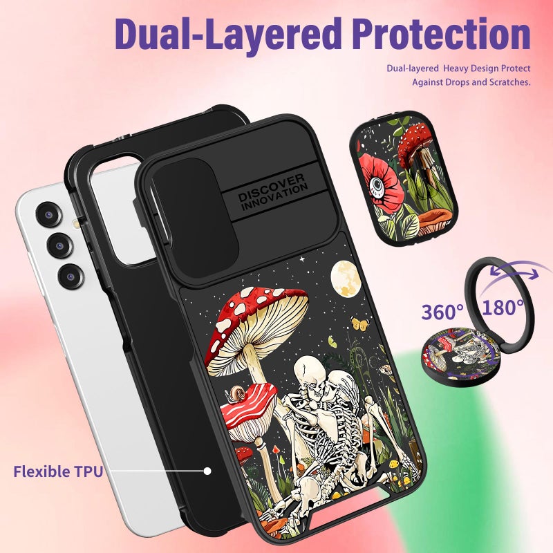 Funermei for Samsung Galaxy A16/A17 5G Phone Case - Women Girls Cute Phone Cover Girly Pretty Aesthetic Mushroom Skeleton Unique Design with Camera Cover Ring Stand Funda for Galaxy A16/A17 5G Case - Image 5